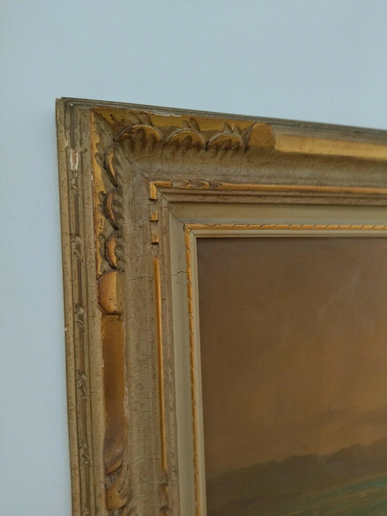 Oil painting on canvas depicting sea with boat, 20s 1477062