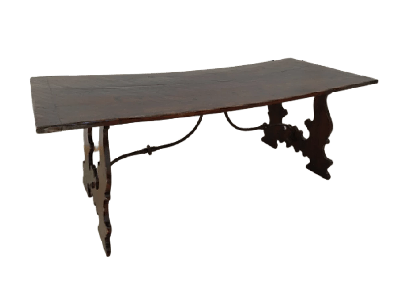 Tavolo fratino in noce massello e ferro battuto, '800 1477138