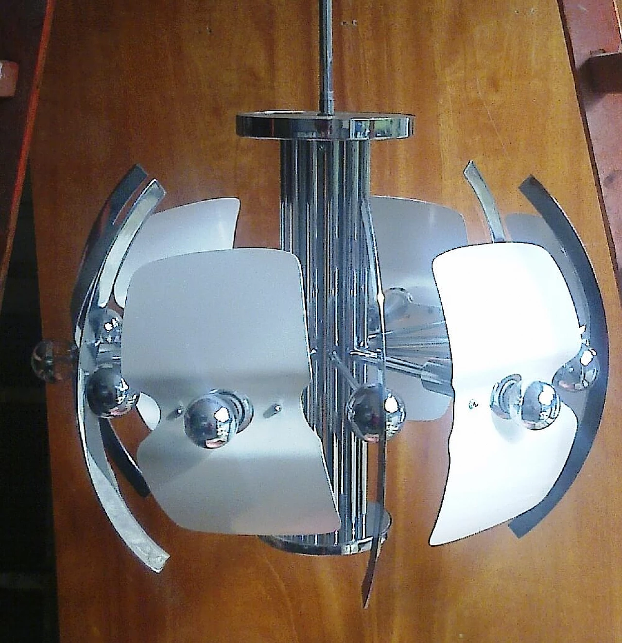 6-Light metal chandelier, 1970s 1477350