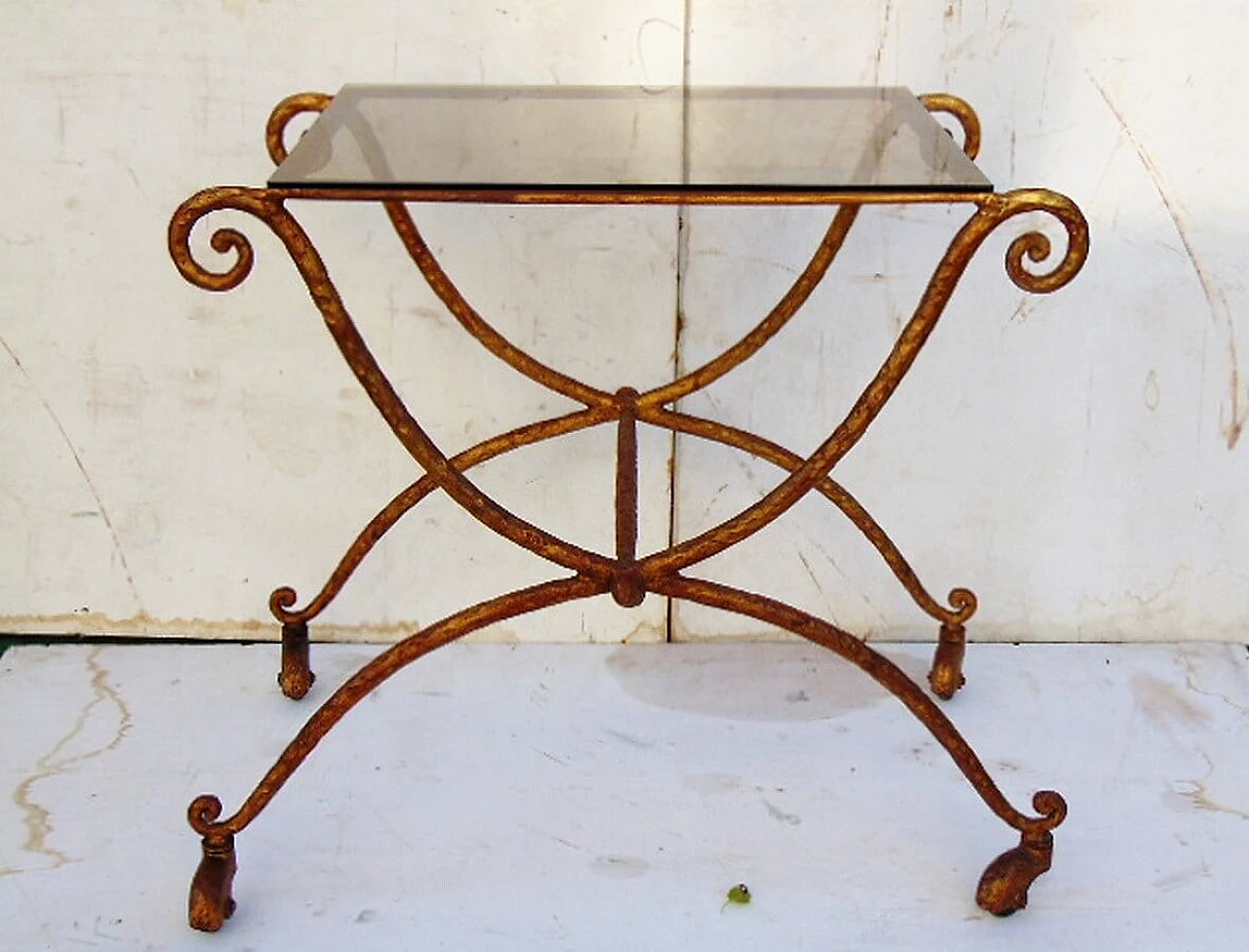 Wrought iron coffee table with glass top, 1940s 1477989