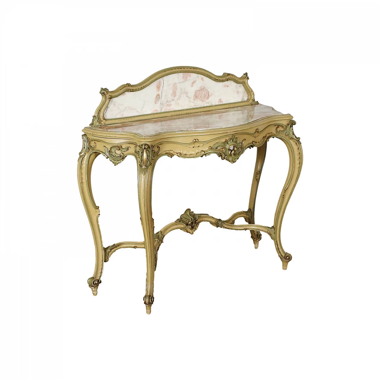 Rococo console table with pink marble top and splashback, 20th century 1478932