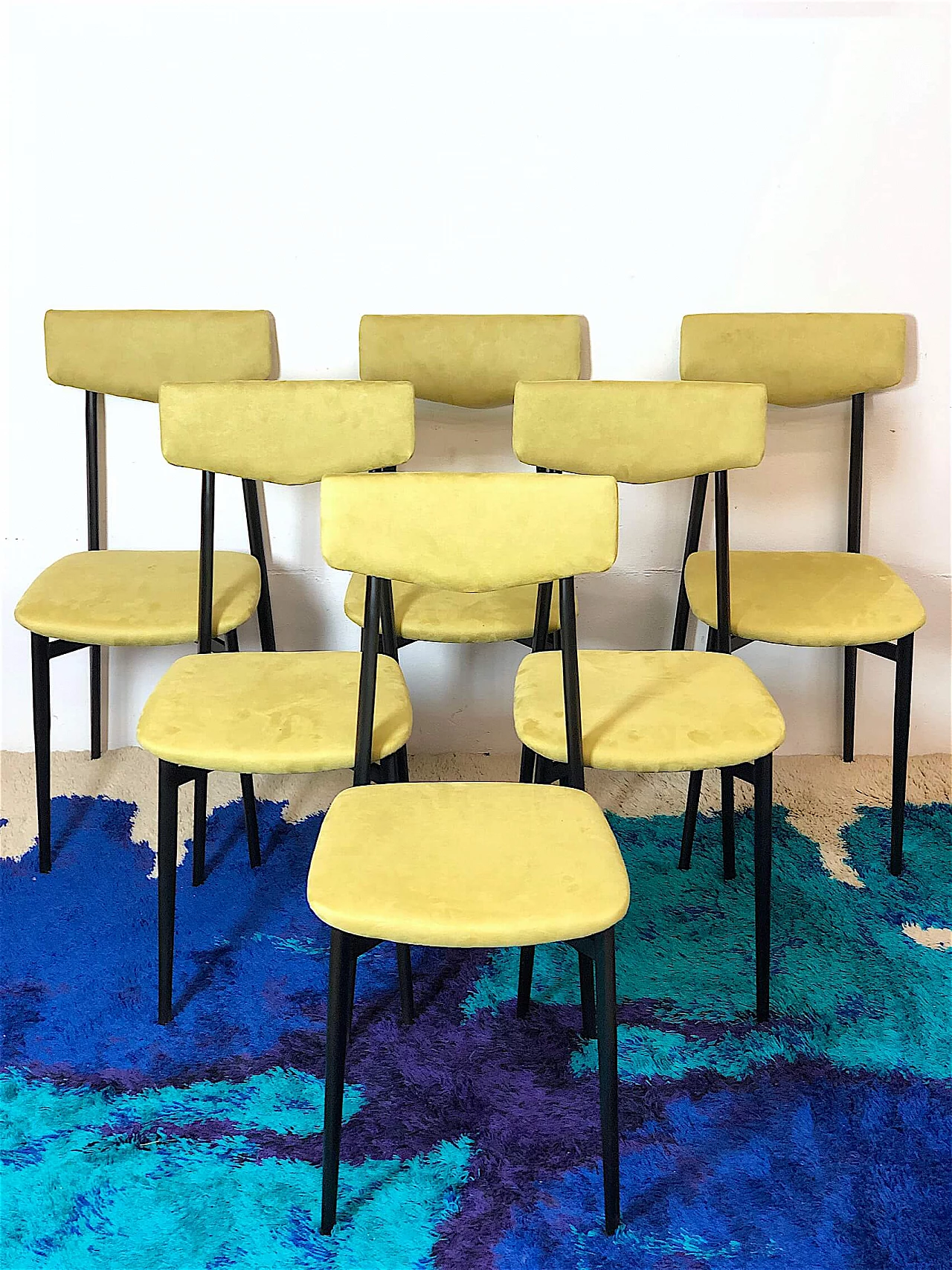 6 Sedie in metallo e microfibra gialla, anni '60 1479243