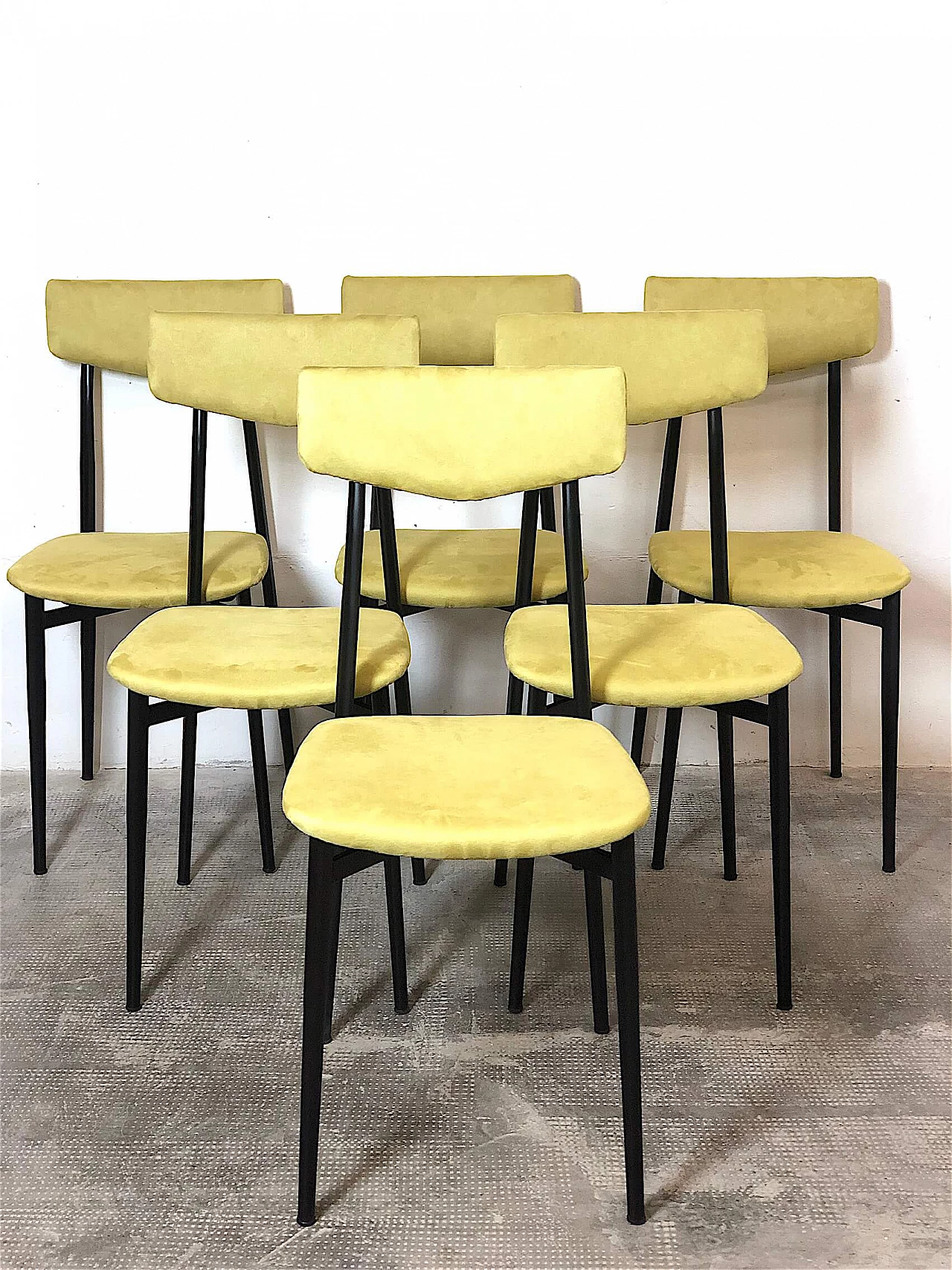 6 Sedie in metallo e microfibra gialla, anni '60 1479244