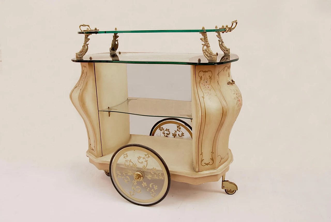 Wooden bar cart decorated in gold, 1960s 1479267
