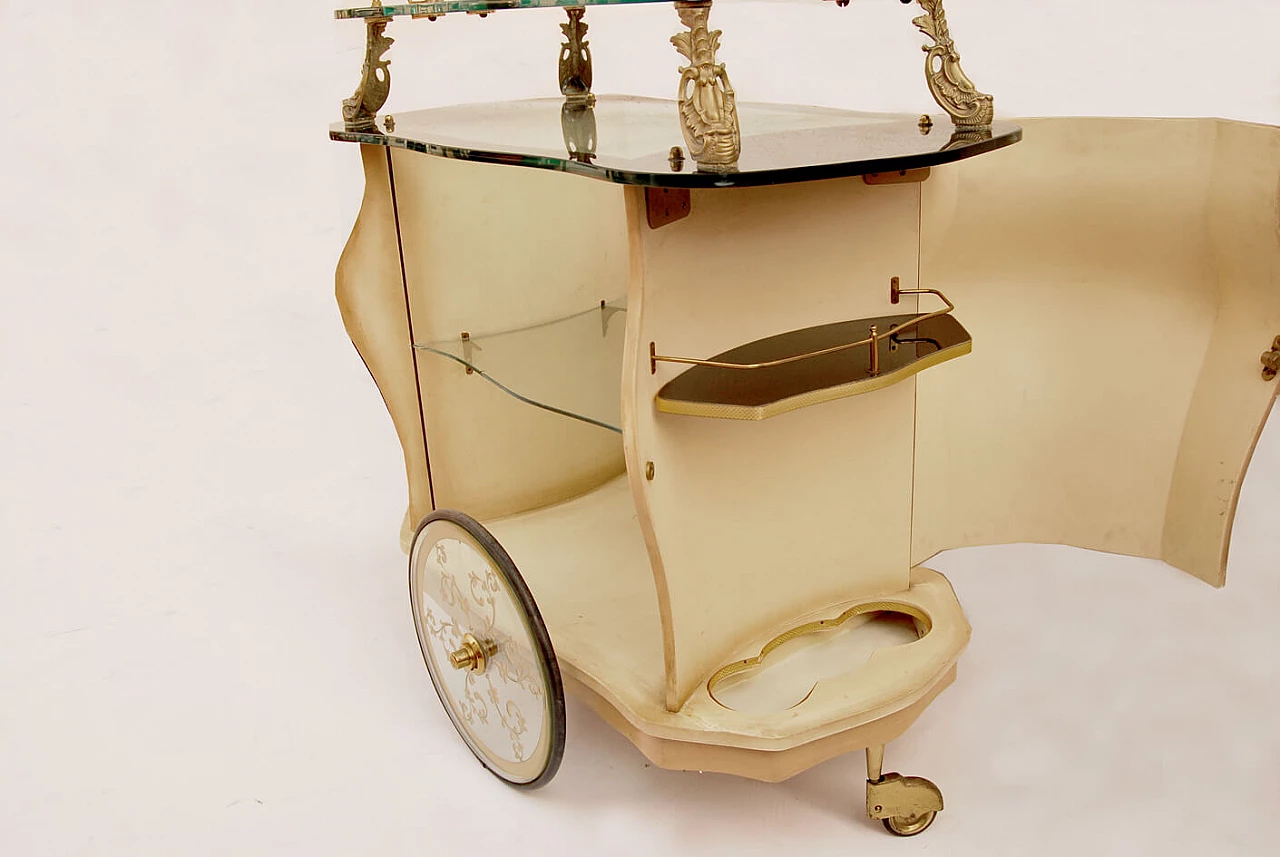 Wooden bar cart decorated in gold, 1960s 1479269