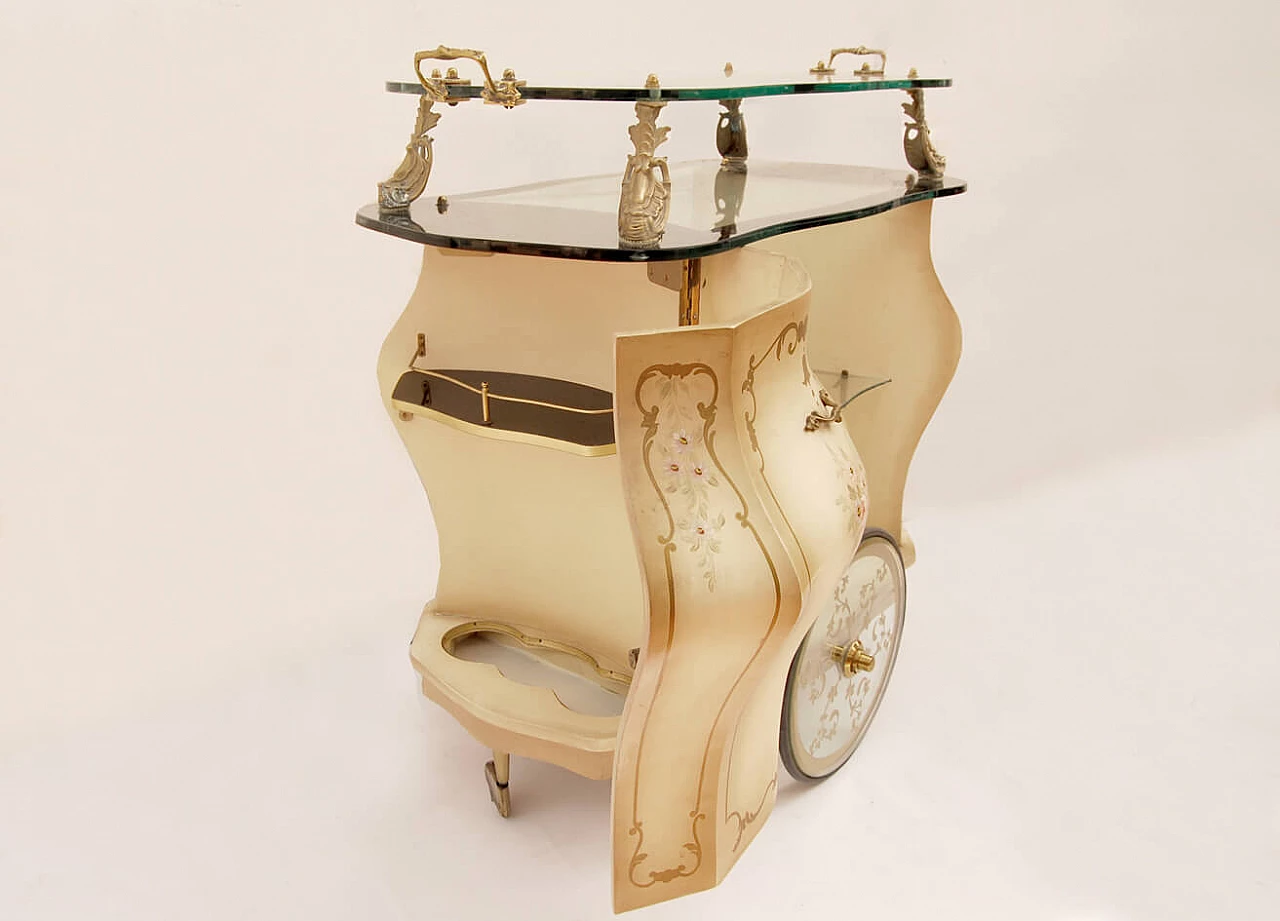 Wooden bar cart decorated in gold, 1960s 1479273