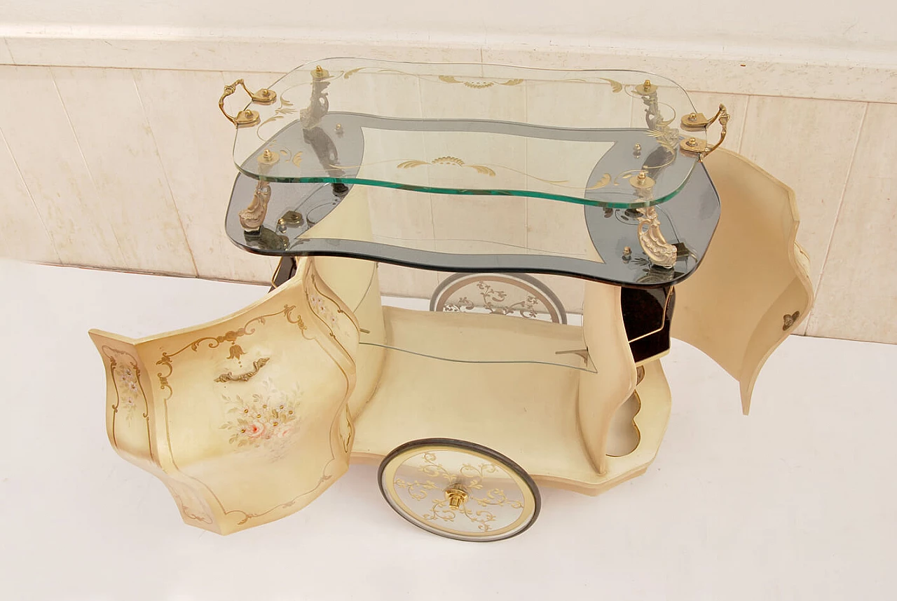 Wooden bar cart decorated in gold, 1960s 1479274