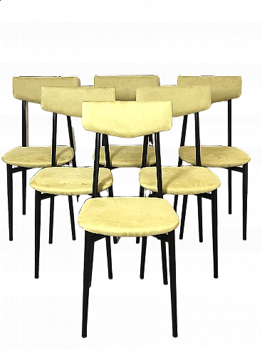 6 Metal and yellow microfibre chairs, 1960s