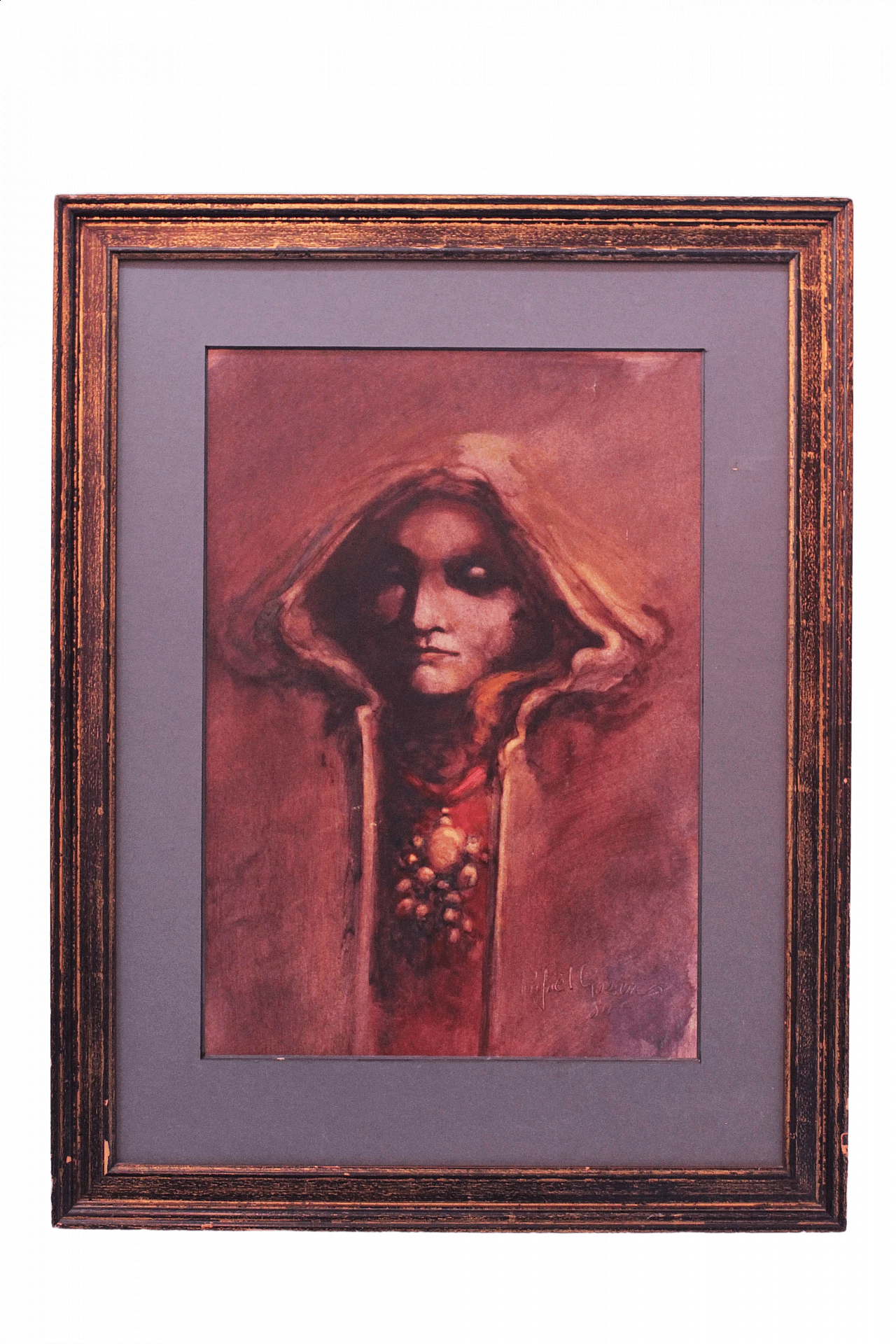 Art Nouveau gouache painting with frame, 1984 1479366