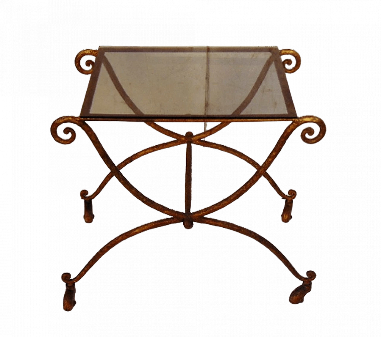 Tavolino da caffè in ferro battuto con piano in vetro, anni '40 1479484