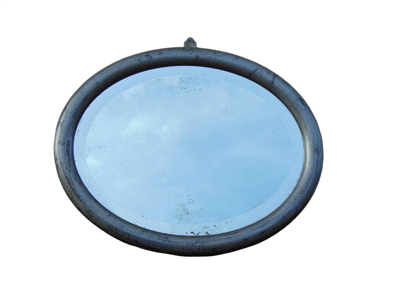 Specchio ovale con cornice in alluminio, anni '40 1479506