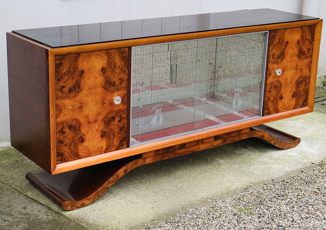 Art Deco sideboard with display case and mirrored interior, 20th century 1479511