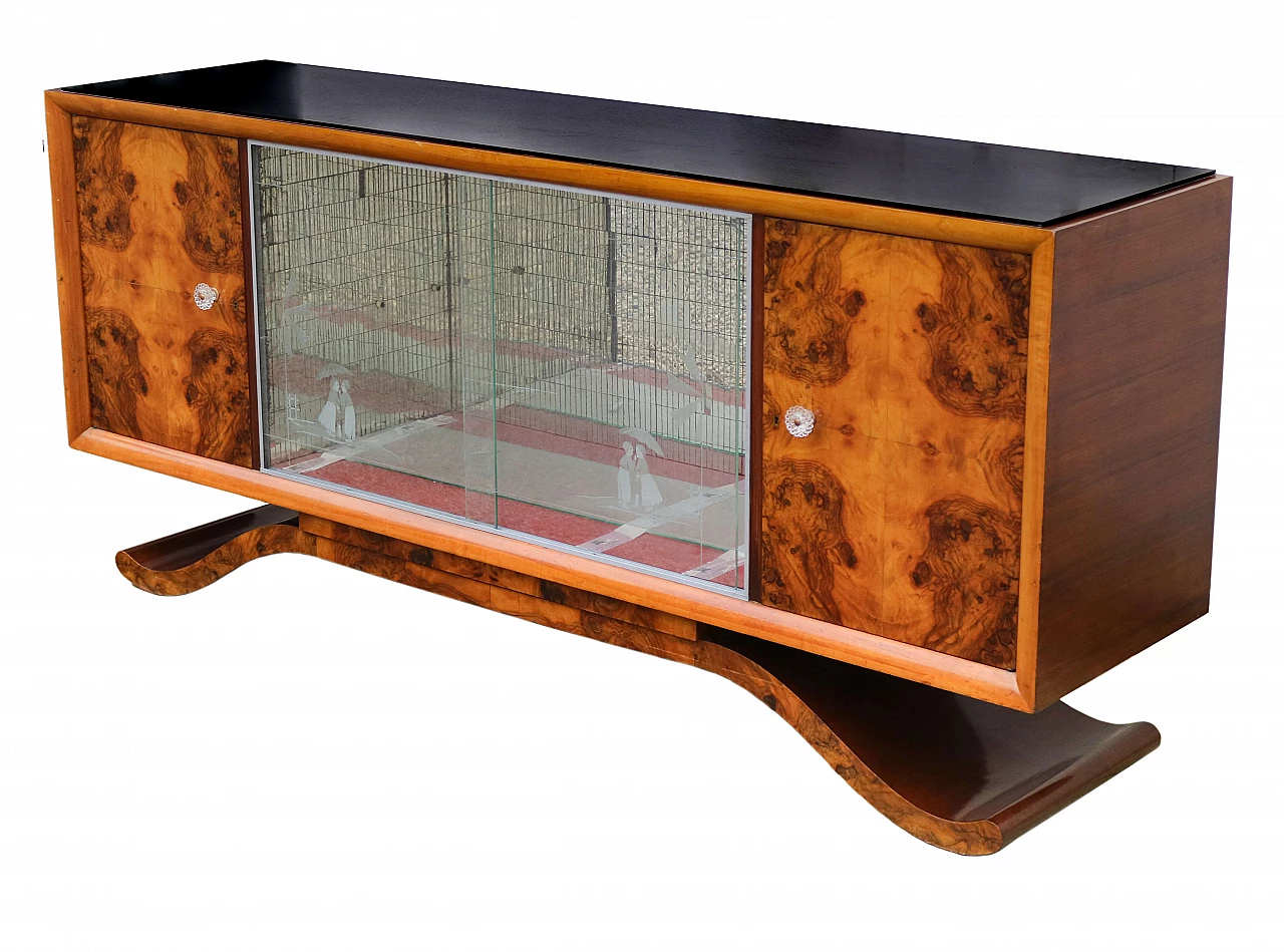 Art Deco sideboard with display case and mirrored interior, 20th century 1479512