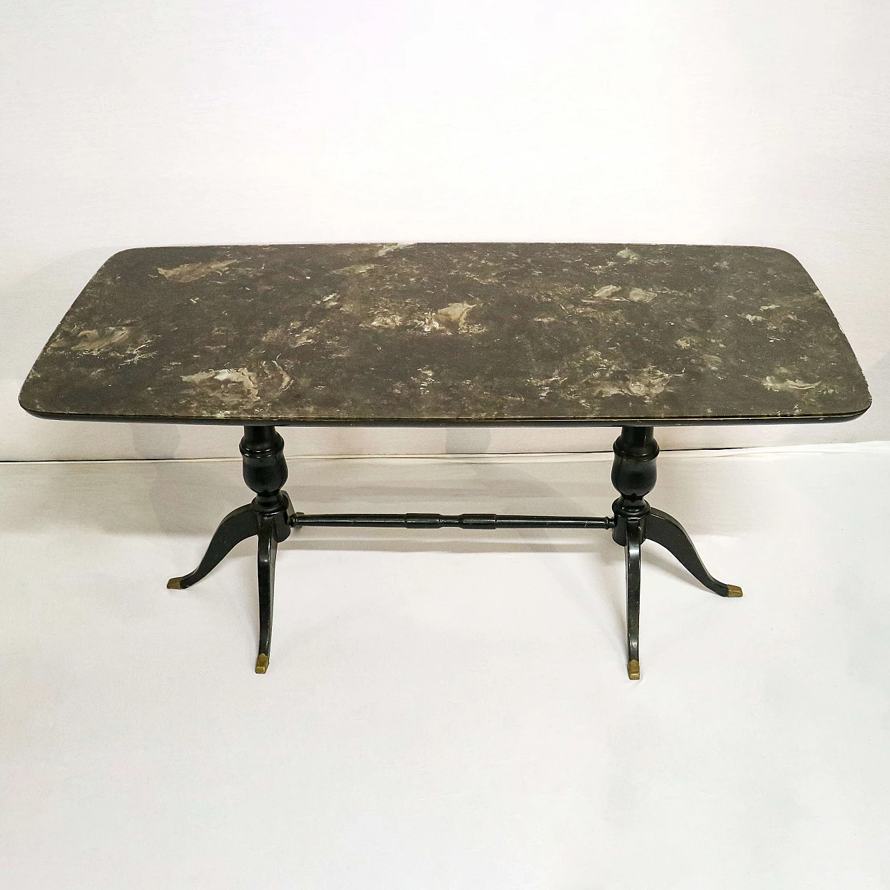 Tavolo in legno con piano effetto marmo nero in stile Art Déco, anni '20 1479588