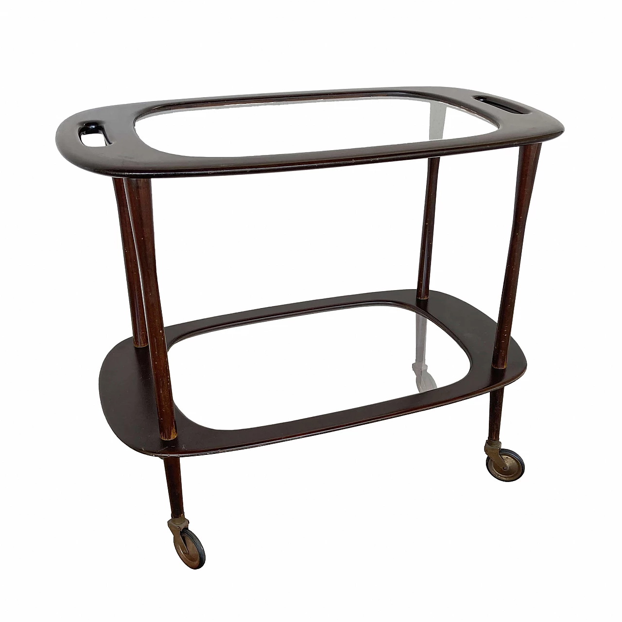 Rosewood trolley with glass shelves, 1950s 1479625