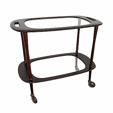 Rosewood trolley with glass shelves, 1950s