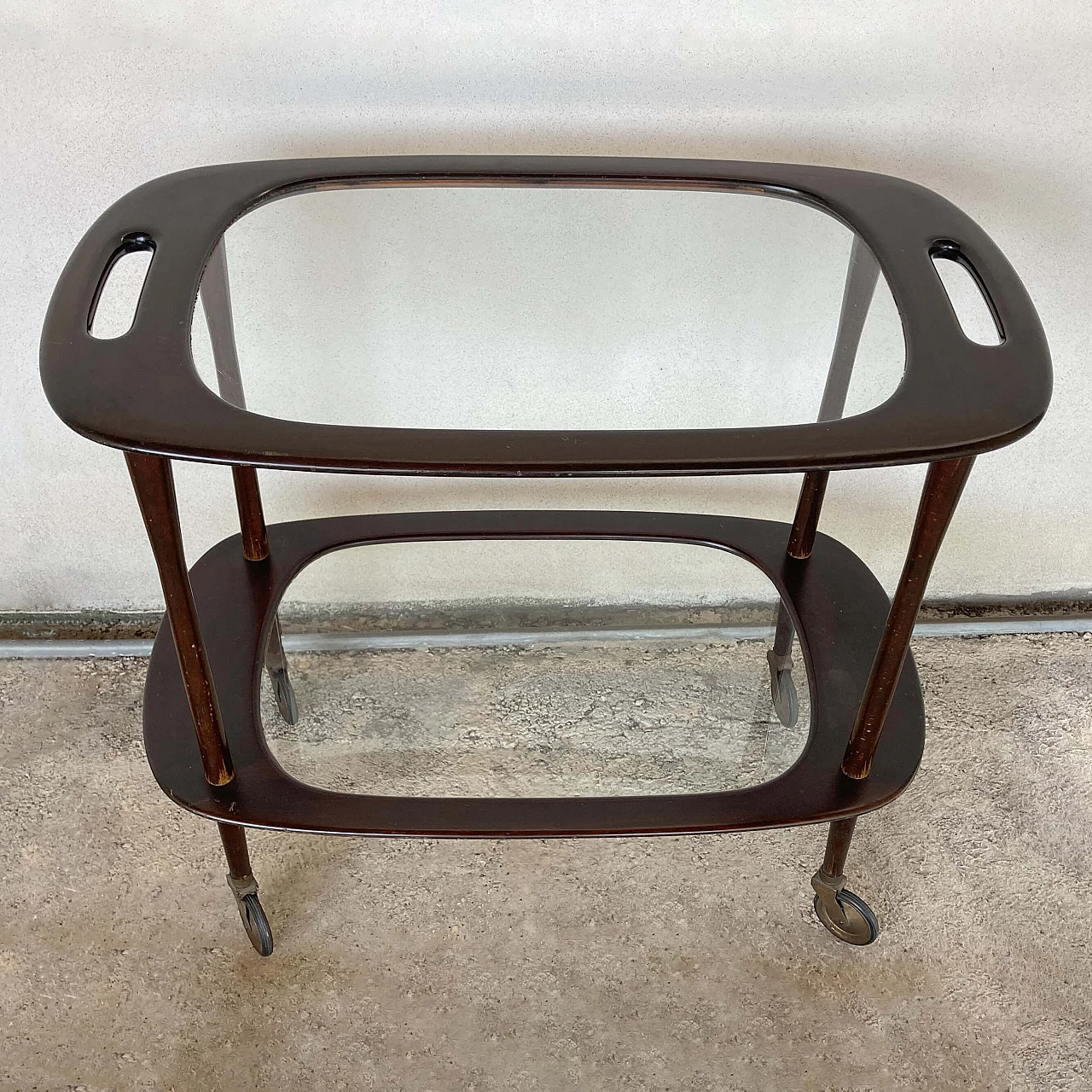 Rosewood trolley with glass shelves, 1950s 1479628