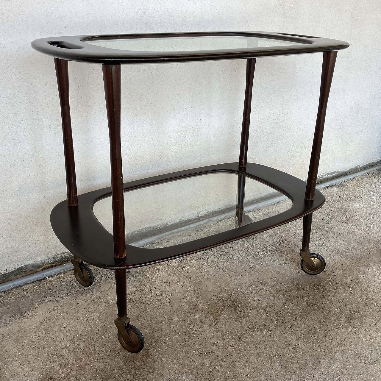 Rosewood trolley with glass shelves, 1950s 1479629