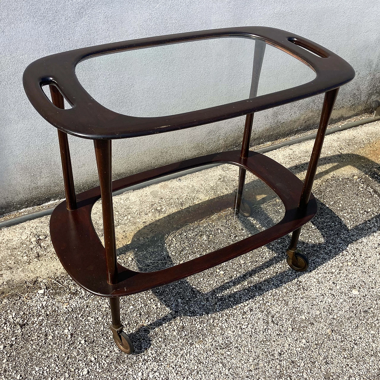 Rosewood trolley with glass shelves, 1950s 1479631