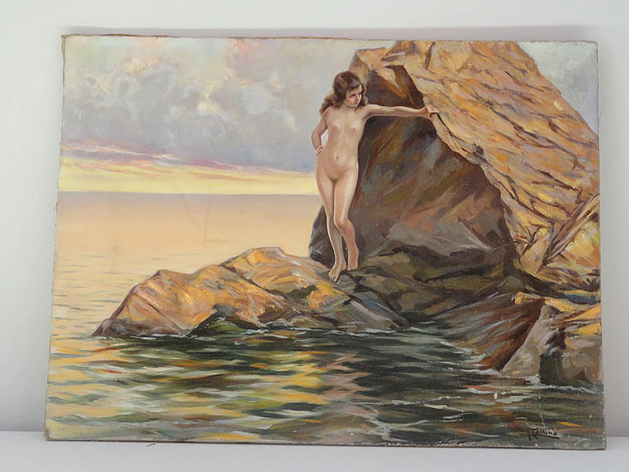 Oil on canvas Maiden on the rocks by Collina, 1930s 1480064