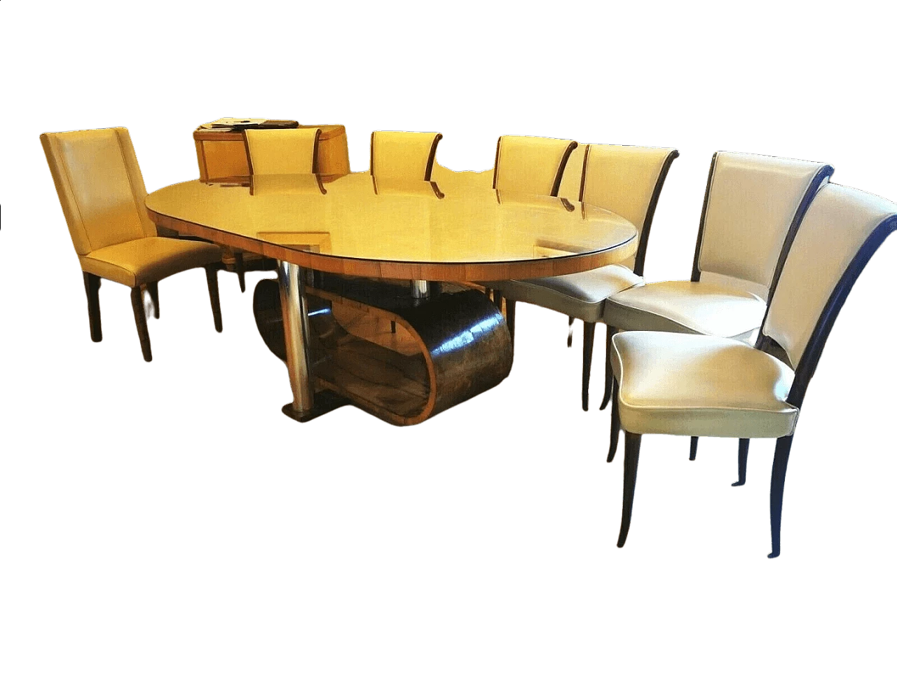 Art Deco table in walnut root, crystal and steel, 1930s 1480120