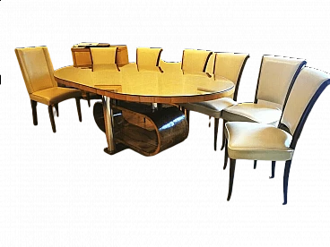 Tavolo Art Déco in radica di noce, cristallo e acciaio, anni '30