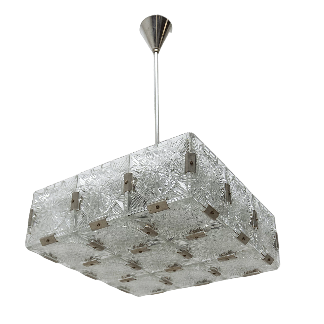 Lampadario in vetro e acciaio cromato di Kamenický Šenov, anni '70 1480332