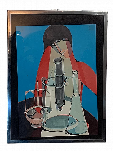 Charcoal and watercolour Knowledge and Power by Alfio Rapisard, 1960s