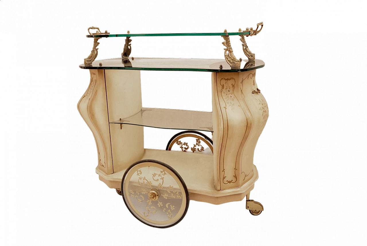 Wooden bar cart decorated in gold, 1960s 1480482