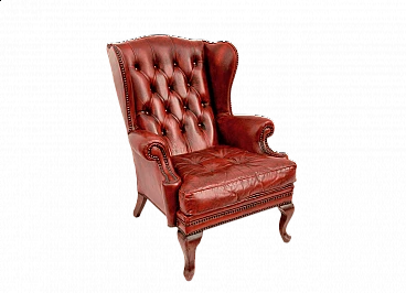 Bergere Chesterfield burgundy leather armchair, 1960s