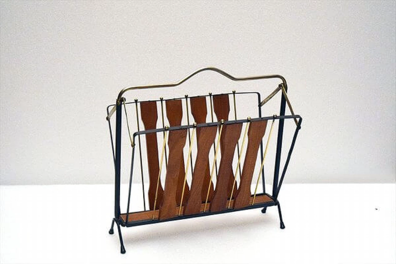 Teak and brass folding magazine rack, 1950s 1480563