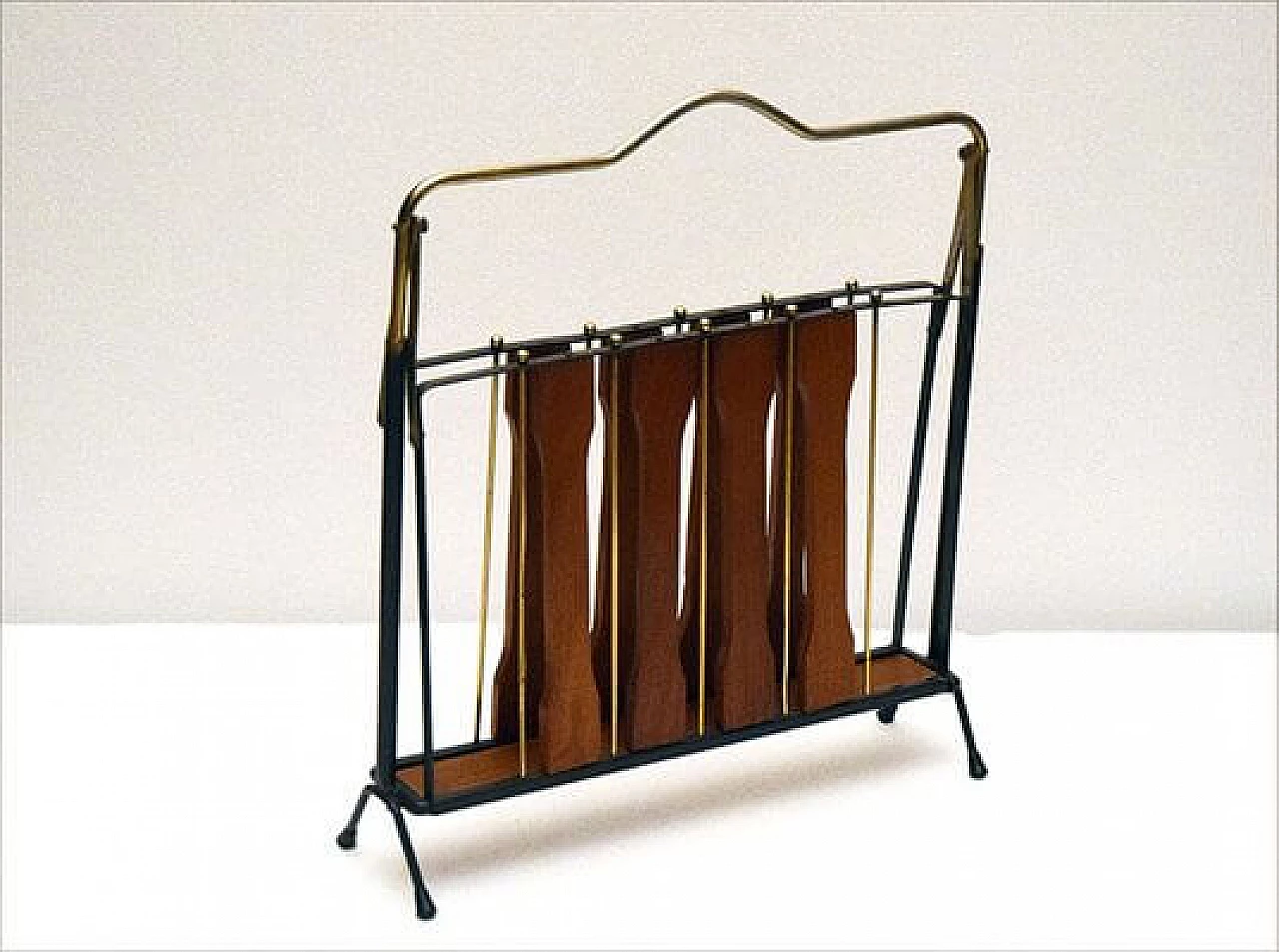 Teak and brass folding magazine rack, 1950s 1480564