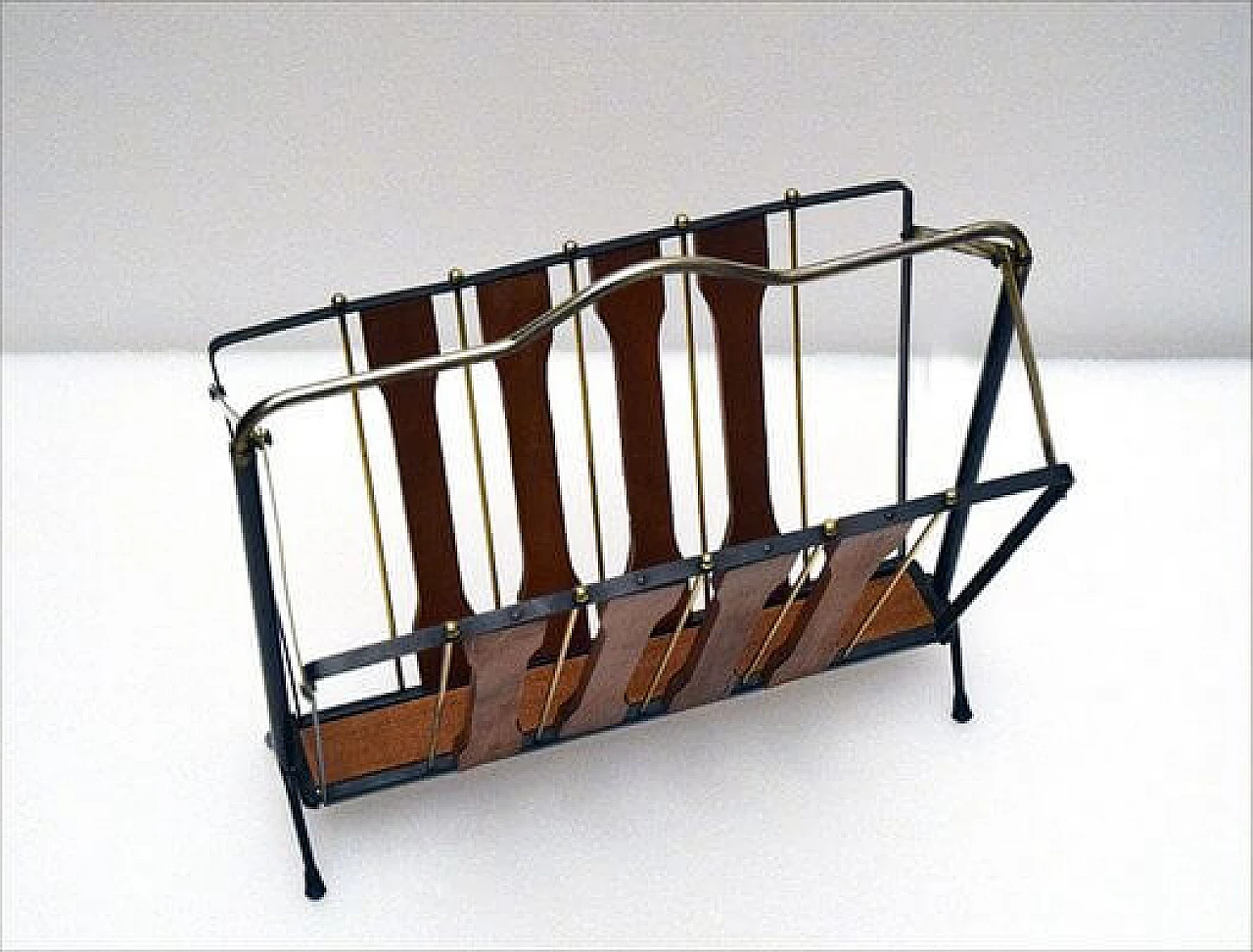 Teak and brass folding magazine rack, 1950s 1480565