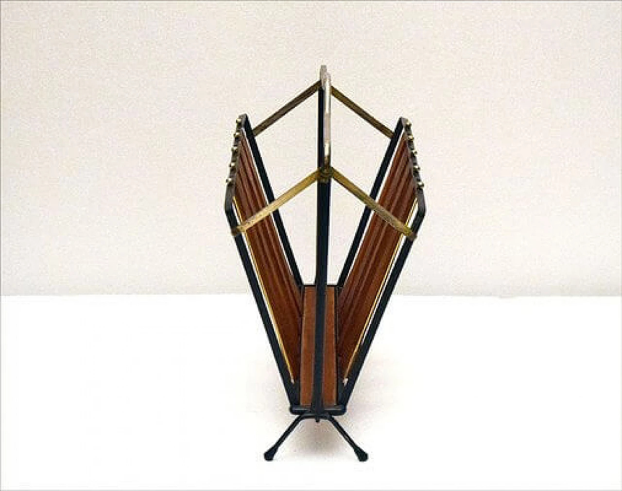 Teak and brass folding magazine rack, 1950s 1480567