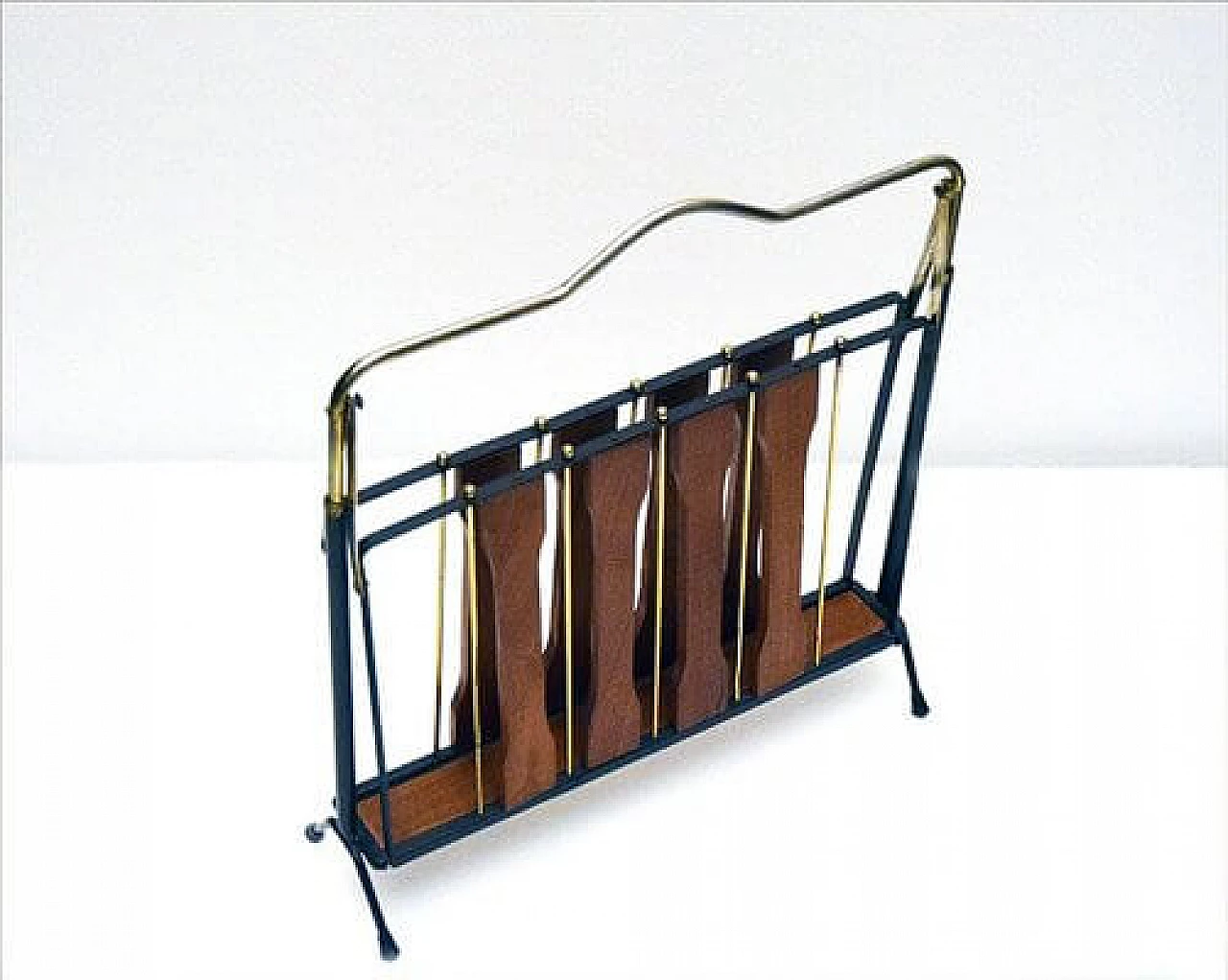 Teak and brass folding magazine rack, 1950s 1480568