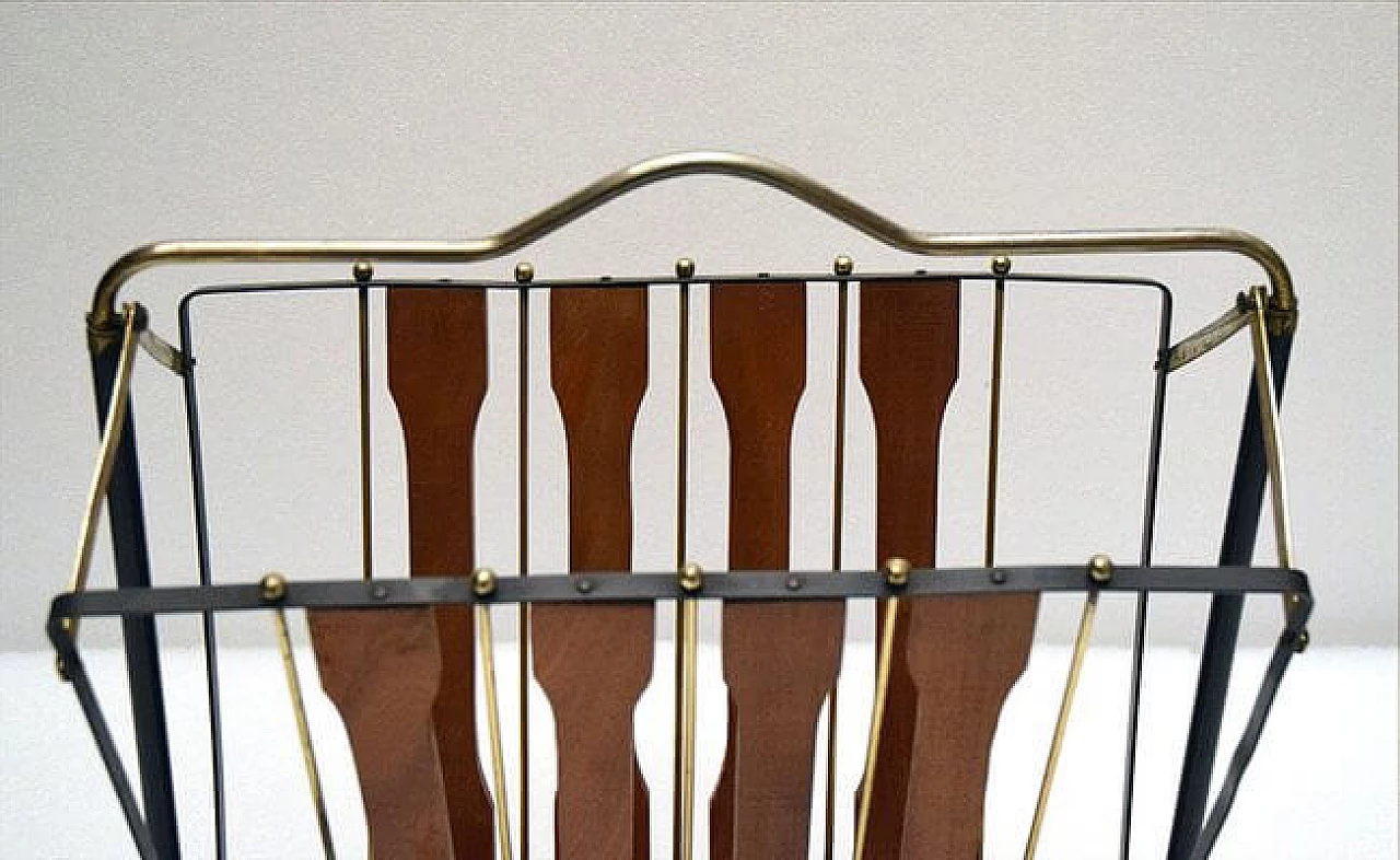 Teak and brass folding magazine rack, 1950s 1480569