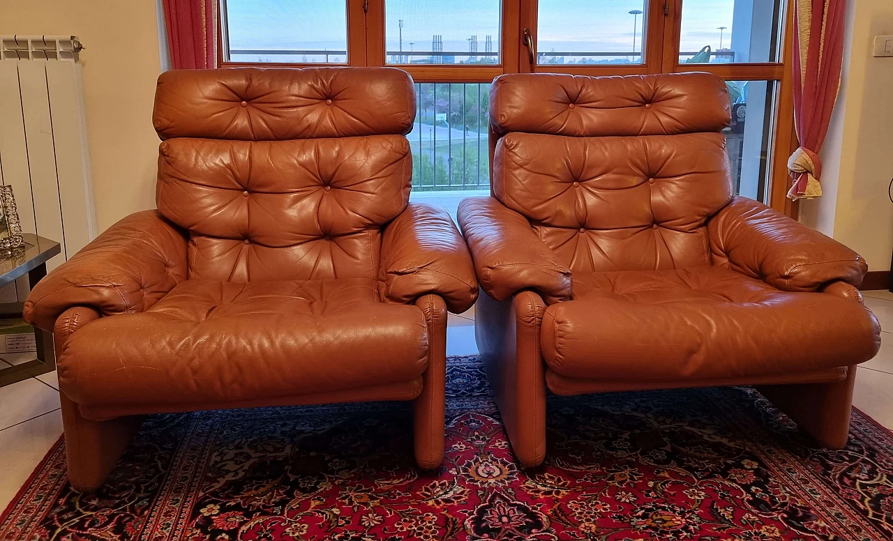 Pair of Coronado leather armchairs B&B Italia by Tobia Scarpa, 1960s 1480905