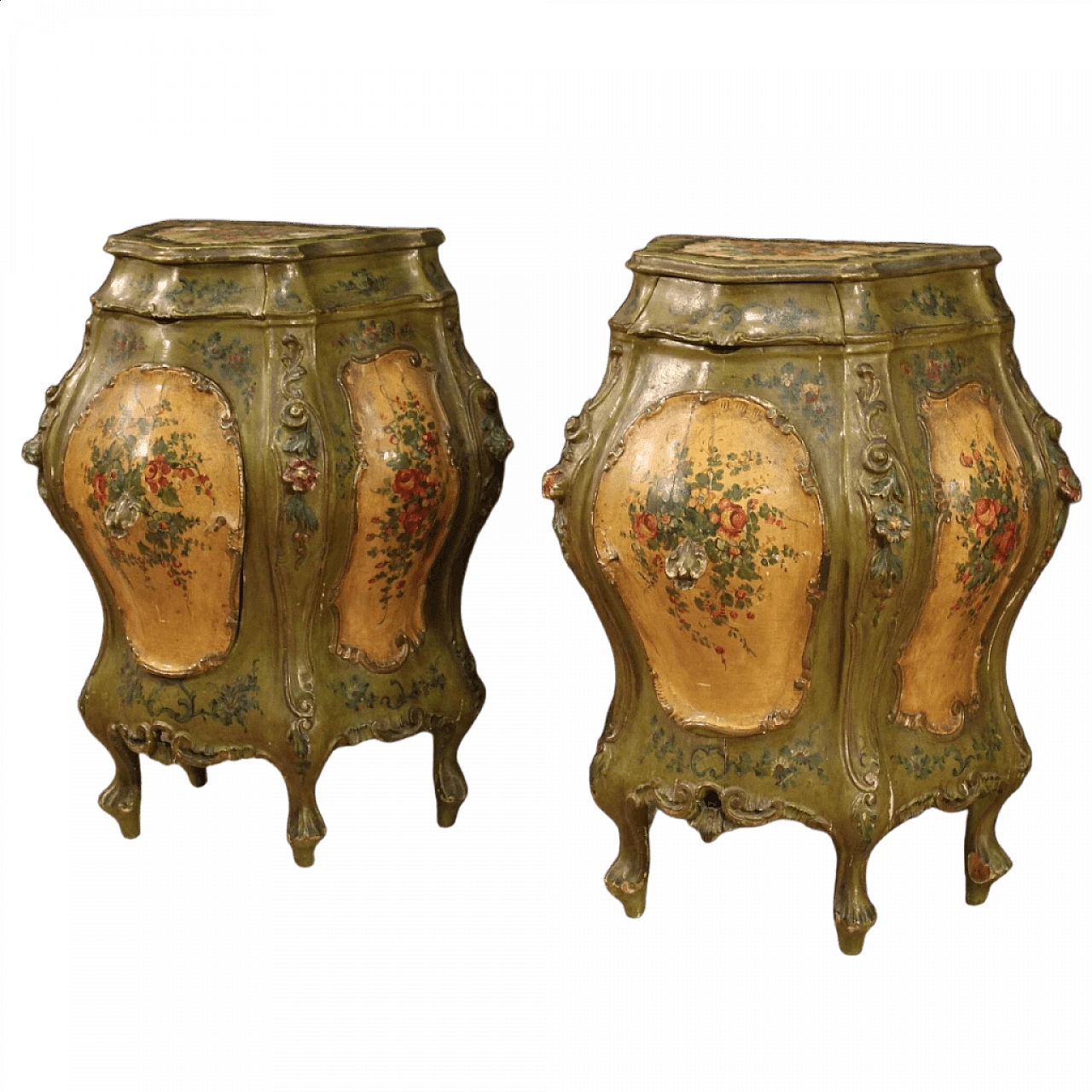 Pair of lacquered and painted bedside tables, 20th century 1481020