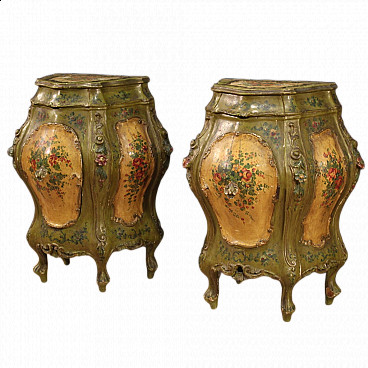 Pair of lacquered and painted bedside tables, 20th century