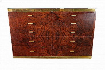 Burlwood and brass chest of drawers by Willy Rizzo, 1970s