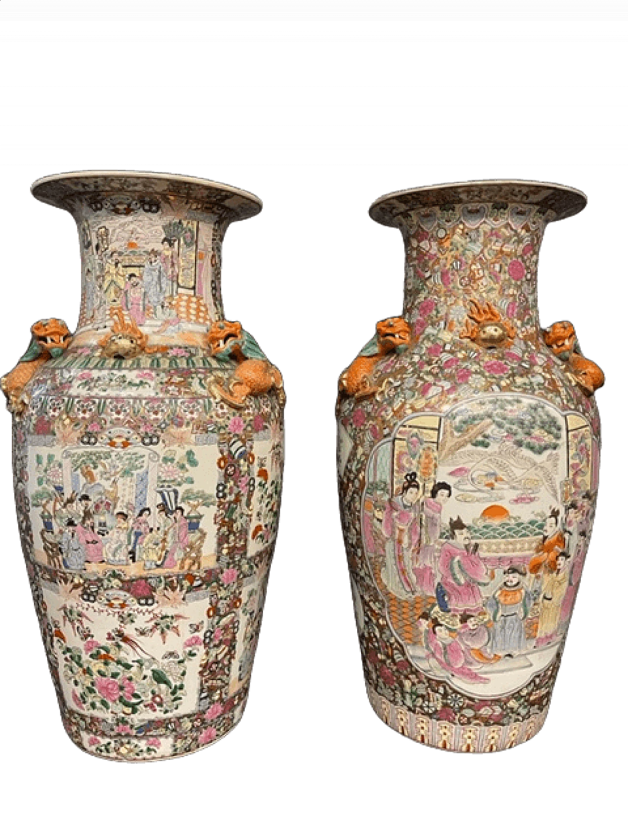 Coppia di vasi cinesi rifiniti in foglia oro, anni '40 1481117