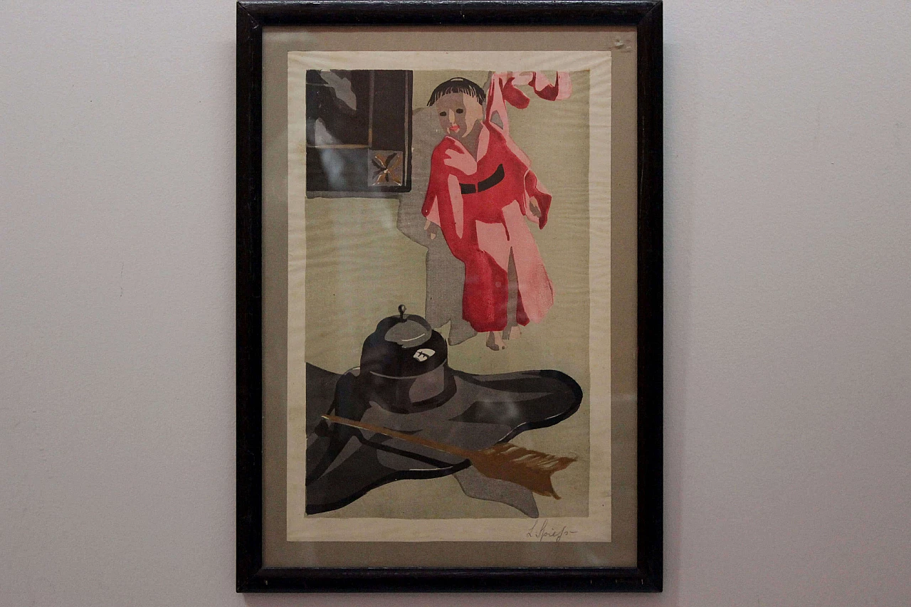 Natura morta Gouache con cornice, anni '40 1