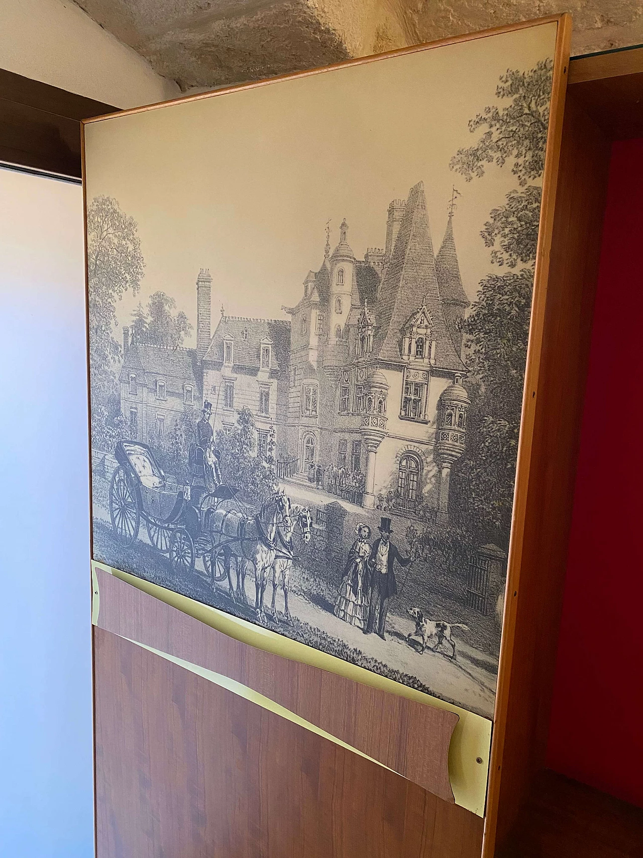 Appendiabiti con pannello scorrevole con stampa originale, anni '60 4