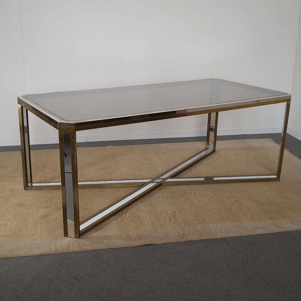 Table in steel, brass and mirror by Romeo Rega, 70s 1220240