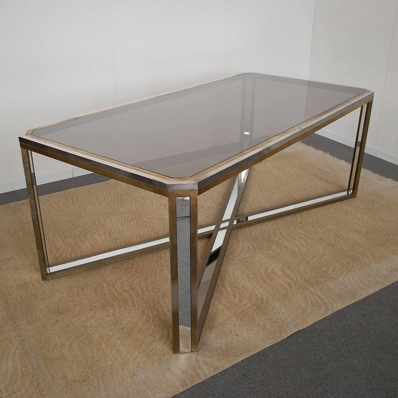 Table in steel, brass and mirror by Romeo Rega, 70s 1220241