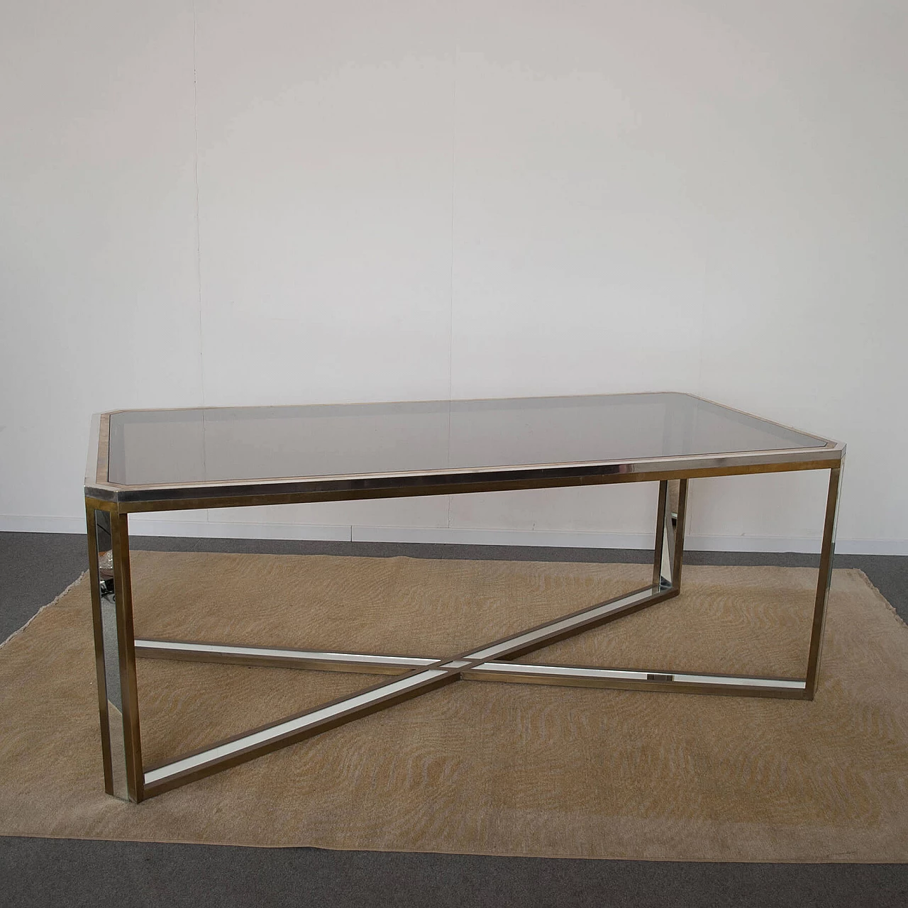 Table in steel, brass and mirror by Romeo Rega, 70s 1220246