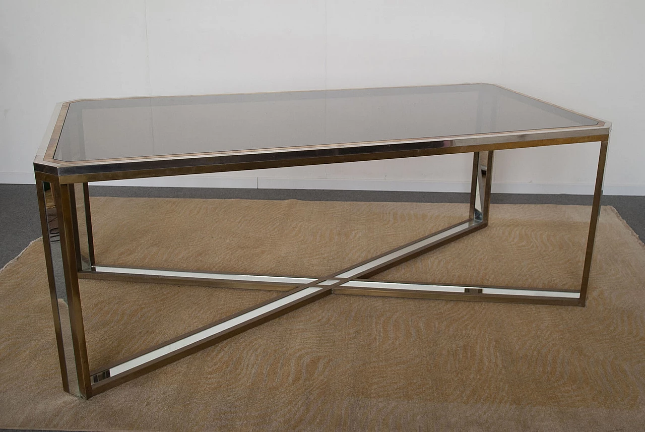 Table in steel, brass and mirror by Romeo Rega, 70s 1220248