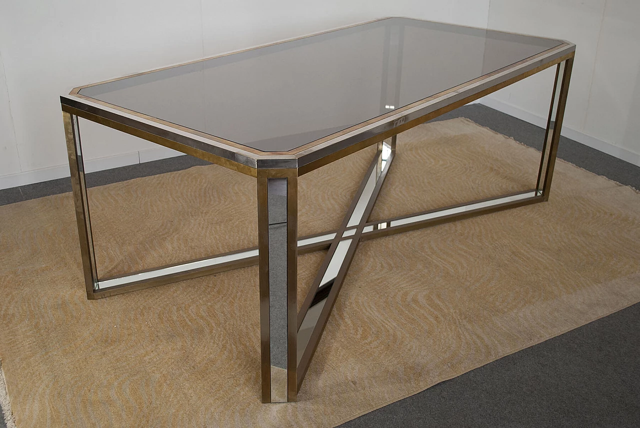 Table in steel, brass and mirror by Romeo Rega, 70s 1220251
