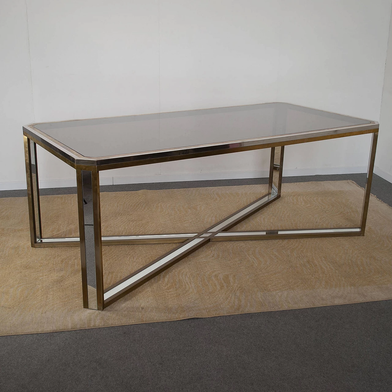 Table in steel, brass and mirror by Romeo Rega, 70s 1220252