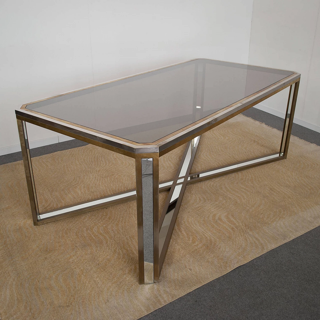 Table in steel, brass and mirror by Romeo Rega, 70s 1220253